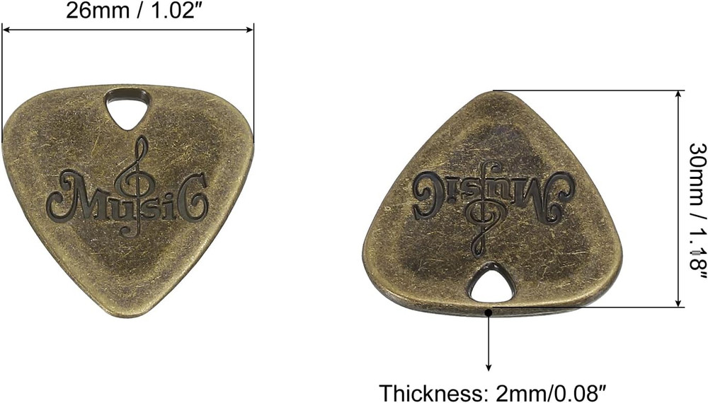 Guitar Picks 2mm Thickness Metal Bronze for Guitar Musical Instrument Pack of 5