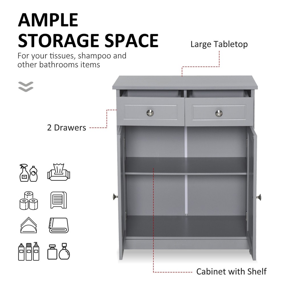 Bathroom Floor Cabinet Storage Organizer Kitchen Cupboard with Adjustable Shelf