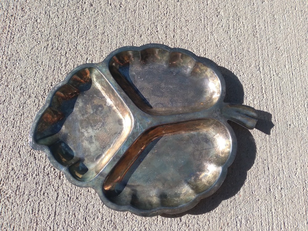 Vintage Leaf Serving Dish Divided Silver Plated Hong Kong