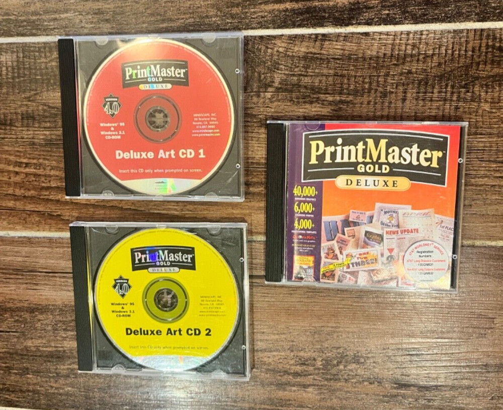 PrintMaster Gold Deluxe 4.0 Program CD + 2 Art CD’s 1997