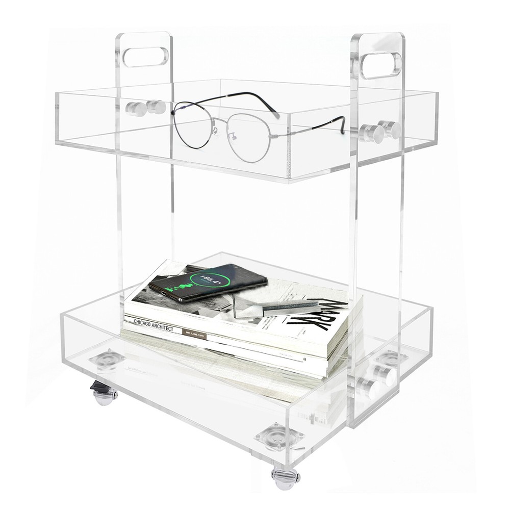 Acrylic Nightstand Transparent End Table Clear Storage Side Table with 4 Wheels