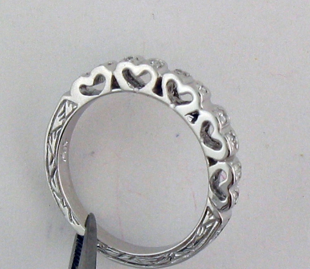 Diamond Wedding Band Heart Shape 14K Solid White Gold