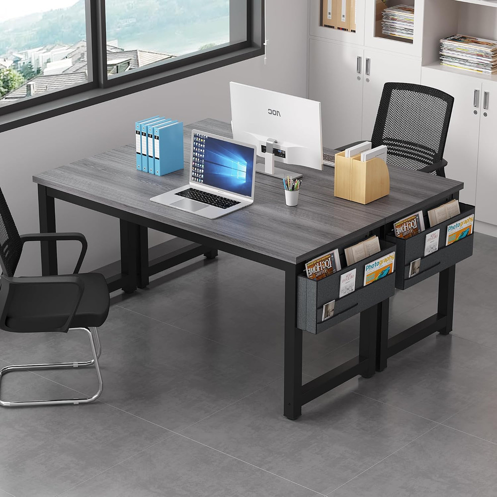 63" Modern Large Computer Desk with Storage & Headphone Hooks - Grey