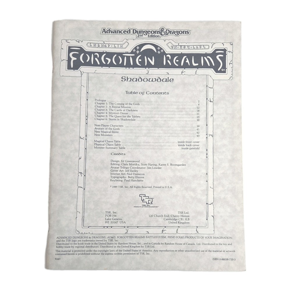 Advanced Dungeons & Dragons Module FRE1 Shadowdale WITH MAP - TSR 9247