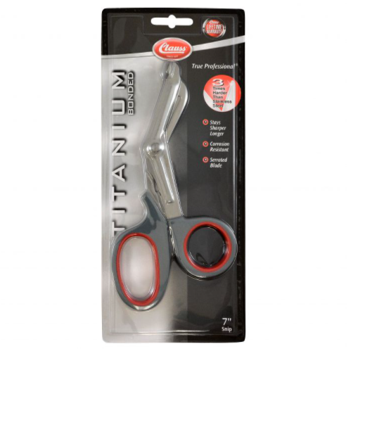 Clauss Professional Snips Tool Titanium Serrated Blades Gray/Red Nylon Handle