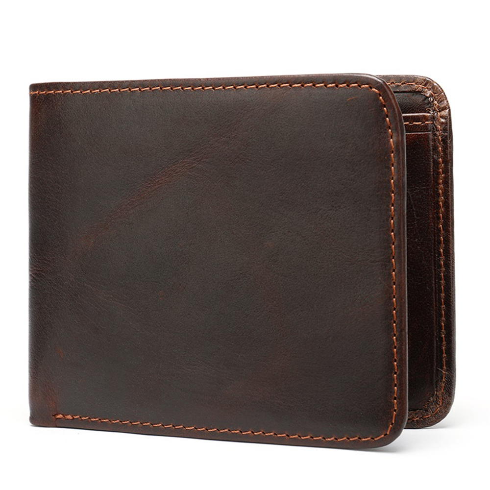 Mens Leather Bifold Wallet RFID Blocking Vertical Horizontal Brown
