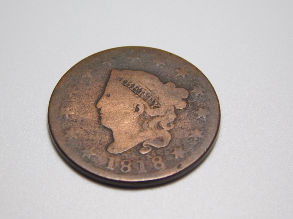 OLD US COPPER COINS 1818 CORONET HEAD LARGE CENT