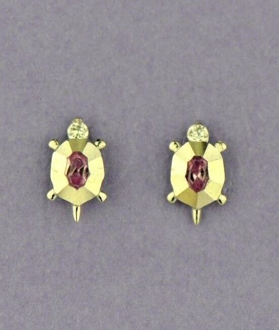14k Yellow or White Gold Turtle CZ Stud Earring