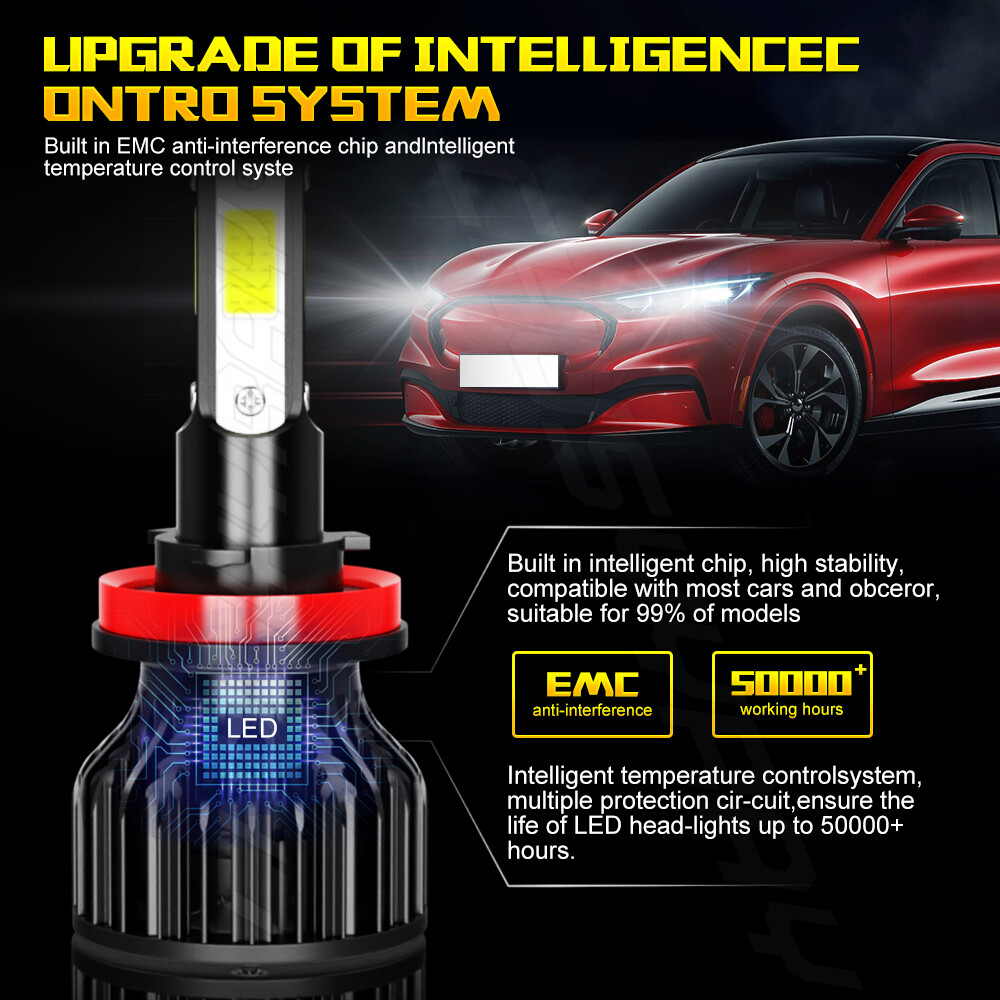 4-Sides H11 LED Headlight Kit Low Beam Bulbs Super Bright 6500K White 380000LM