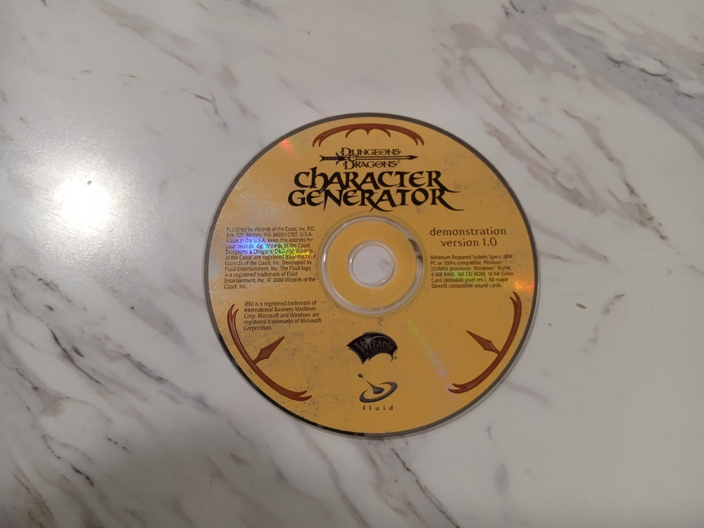 Dungeons & Dragons Character Generator Version 1.0 Demonstration Disc