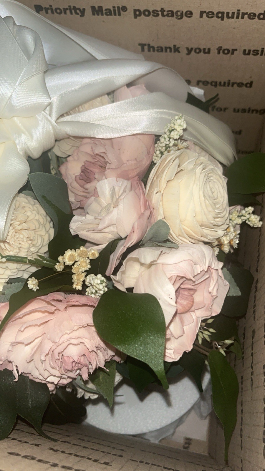 Handmade Paper Flower Bridal Bouquet Blush Ivory Cascading Wedding Keepsake