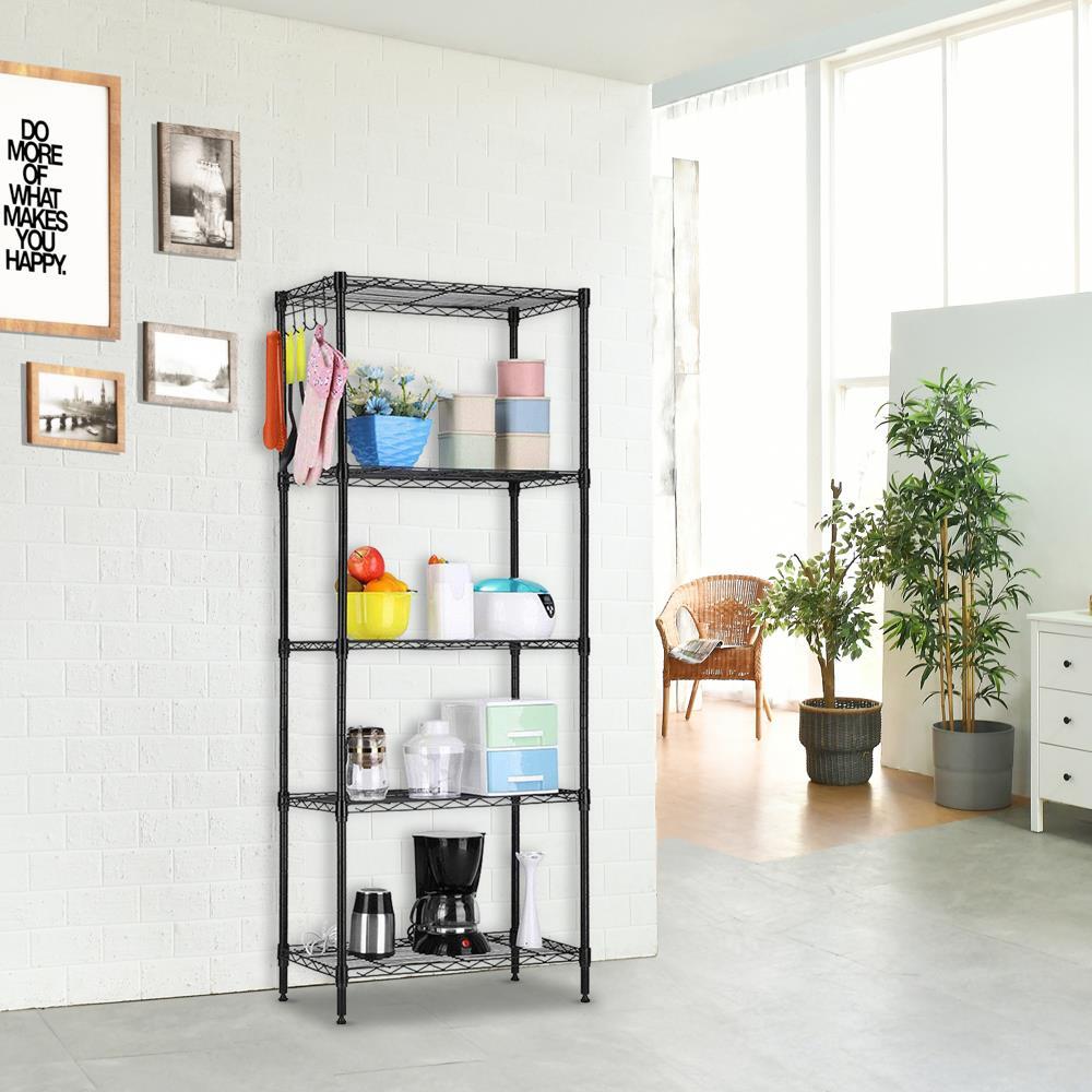 Black 5-Tier Layer Shelf Adjustable Wire Metal Shelving Rack High Quality Garage