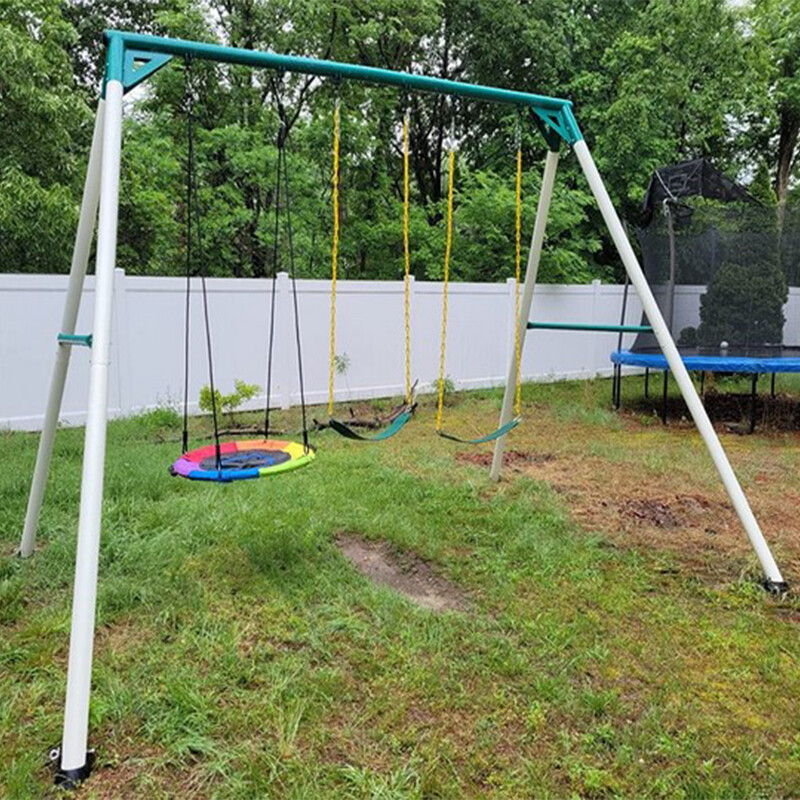 700 LBs Heavy Duty Swing Set 9.5ft Frame Weatherproof Kids & Adult With 3 Swings