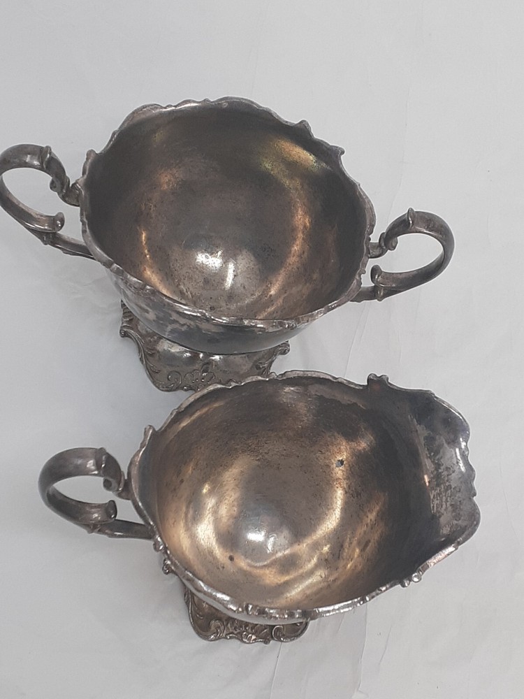 Vintage Poole Silver Co Victorian Style Sugar Bowl & Creamer Silverplate