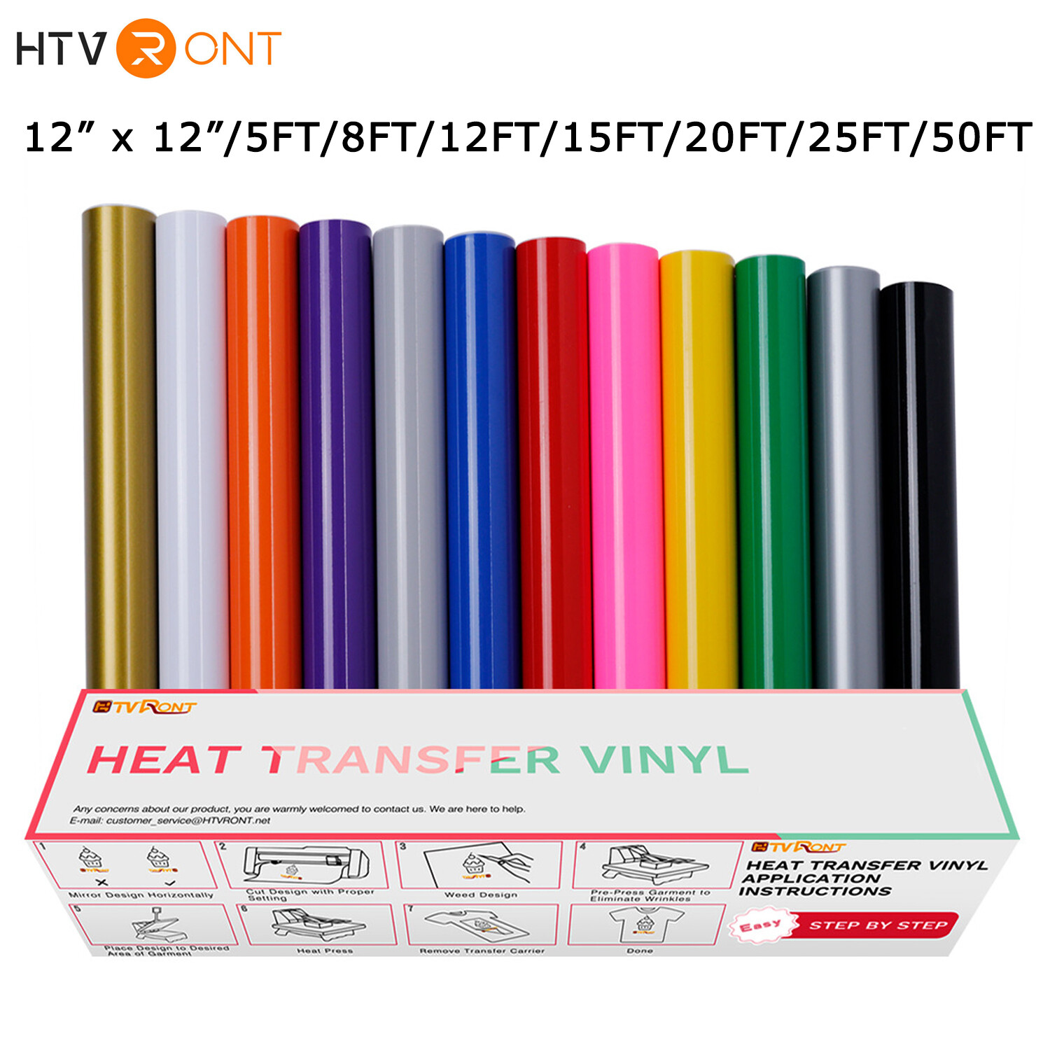 HTVRONT HTV Heat Transfer Vinyl Iron On Vinyl 12" x 5-50 FT T-Shirt for Cut