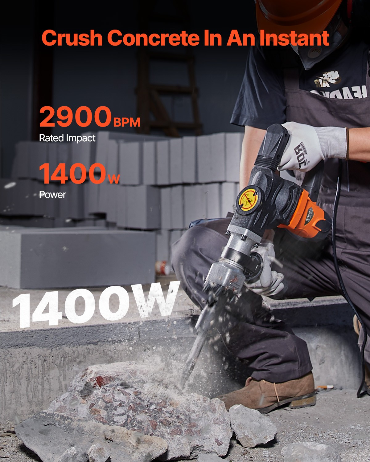 VEVOR Demolition Jack Hammer Concrete Breaker 1400W Electric Hammer 2 Chisel Bit