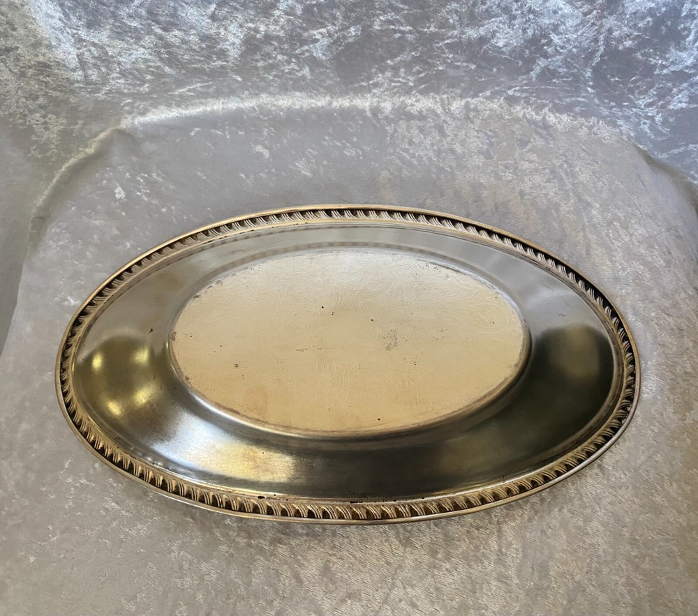 Crosby Silver Plated Oval Bread Tray Etched Pattern 12 1/2"