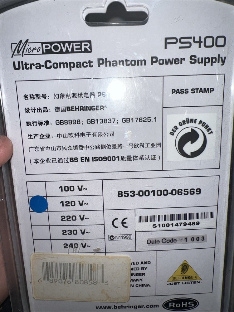 Behringer Micropower PS400, Ultra compact Phantom Power Supply NEW