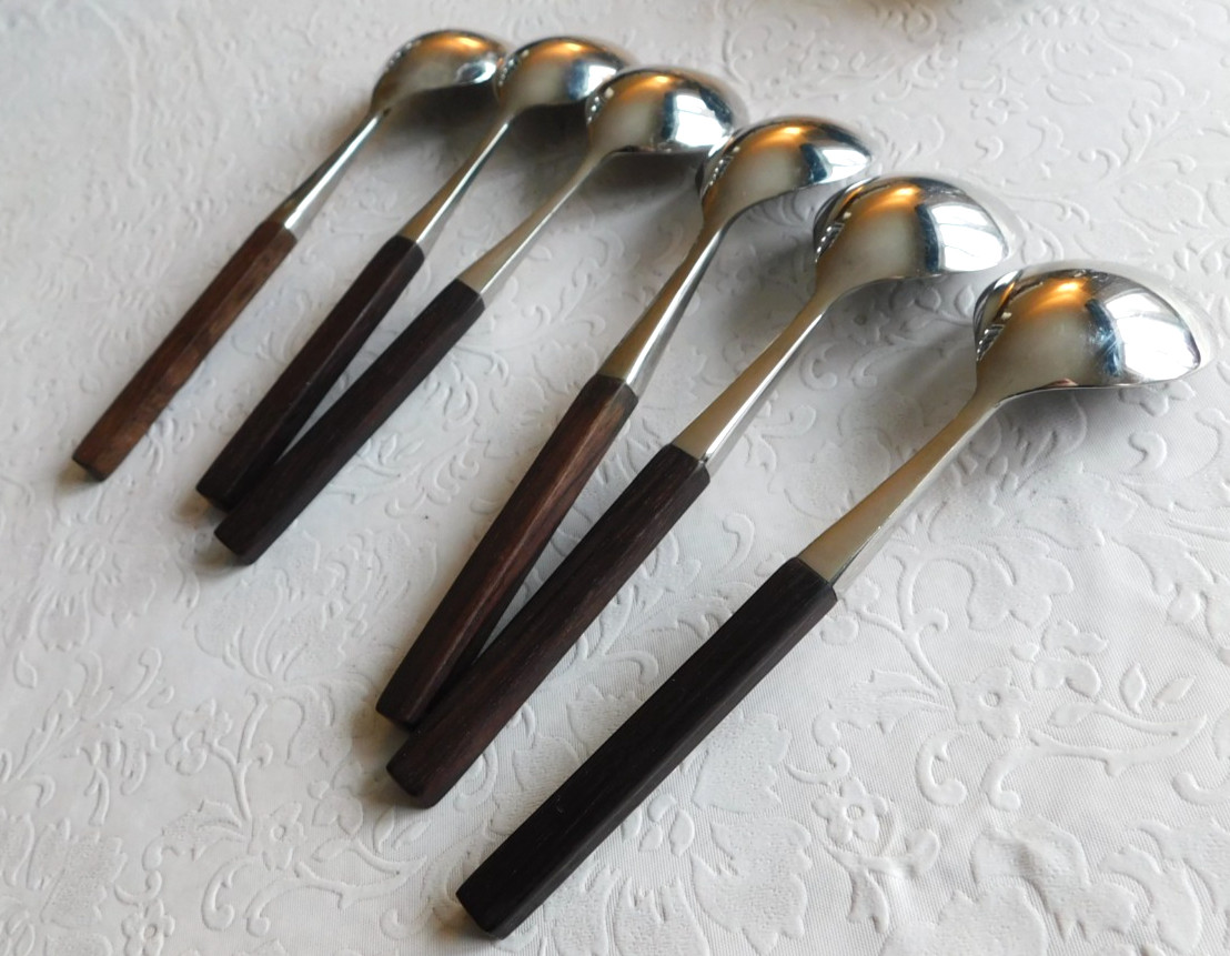 VINTAGE MID CENTURY LUNDTOFTE DENMARK TABLE SPOONS SIX - 6
