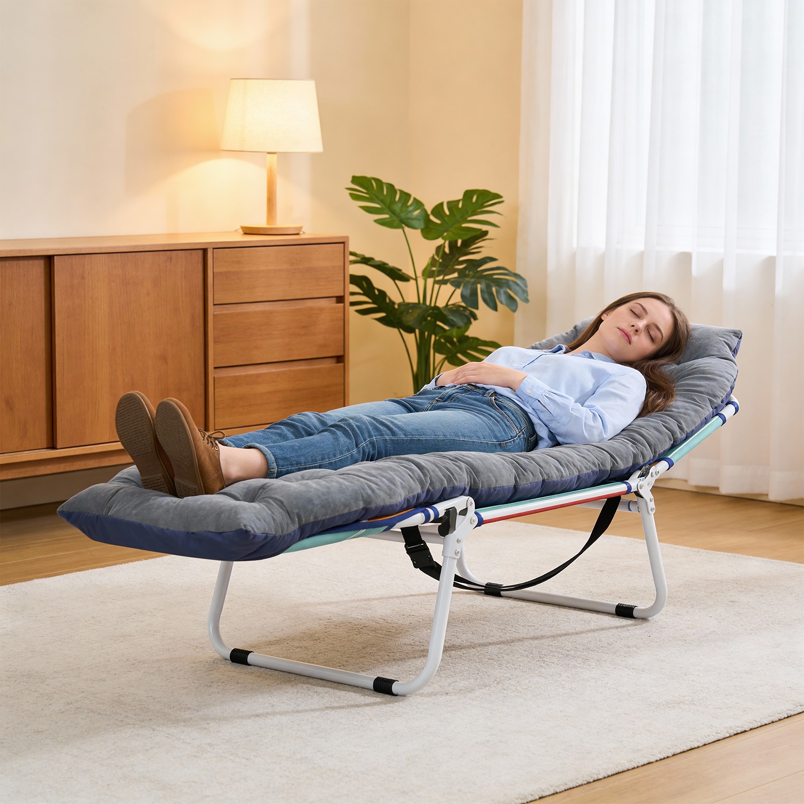 NAIZEA 2-in-1 Tanning Chair with Face Hole Lounge Chair Caming Bed with Mattress