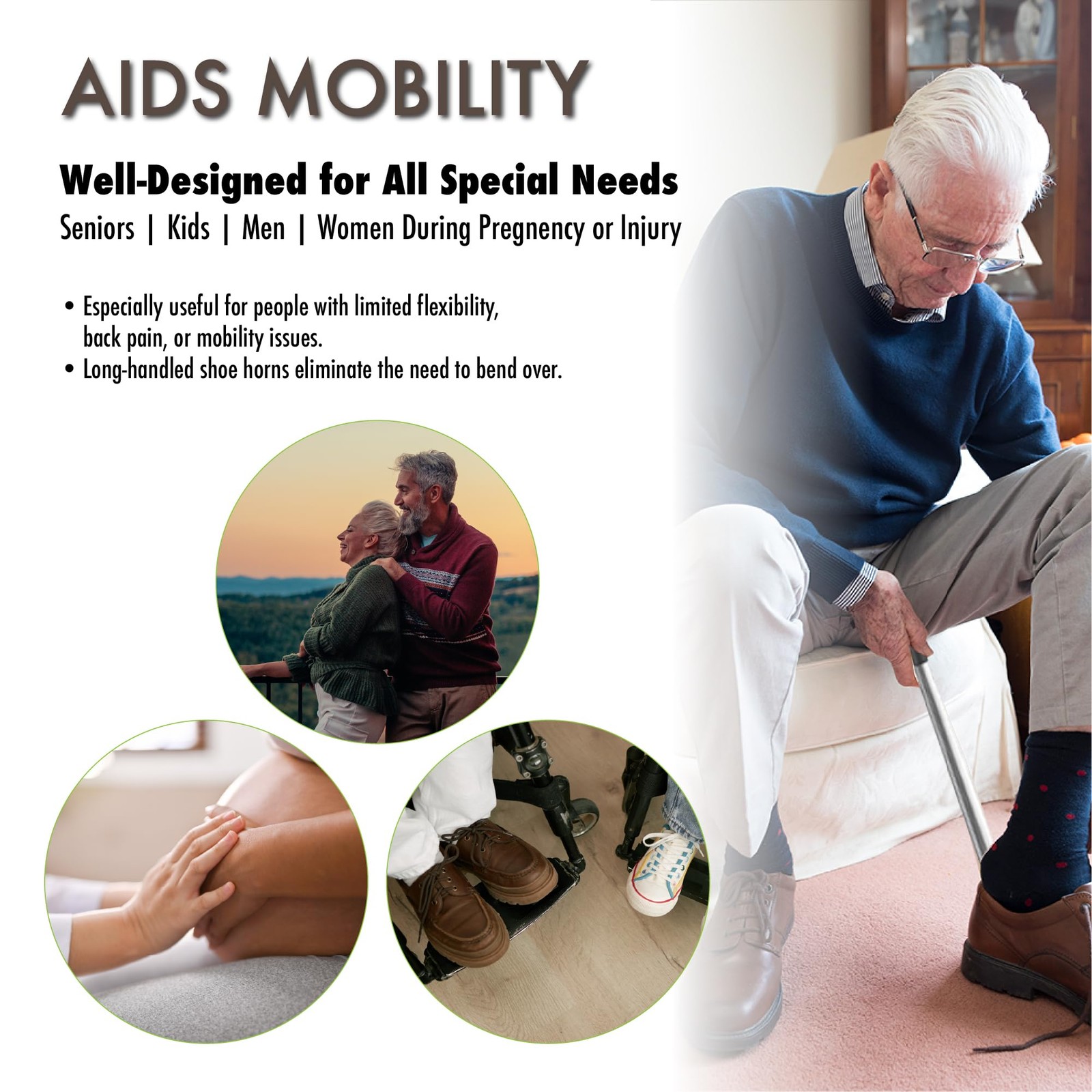 Velette Metal Shoe Horn Long Handle for Seniors - 30" Extra X-Large, Black