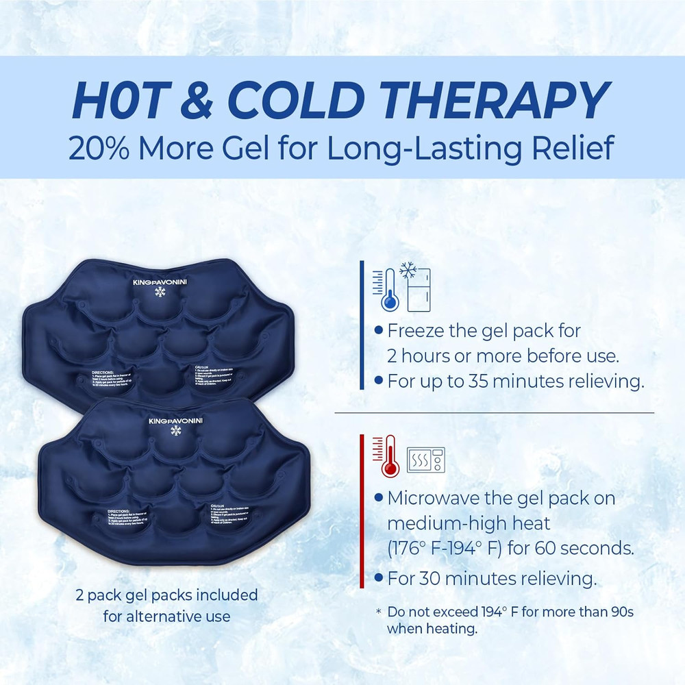 Extra Large Reusable Ice Pack for Back Pain Relief - 2 Pack with Strap