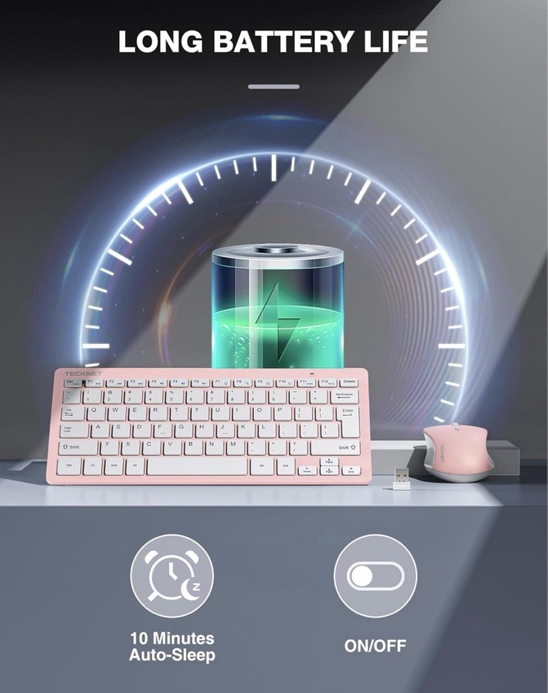 TECKNET Wireless Keyboard and Mouse Combo, Mini Cordless Computer Keyboard an...