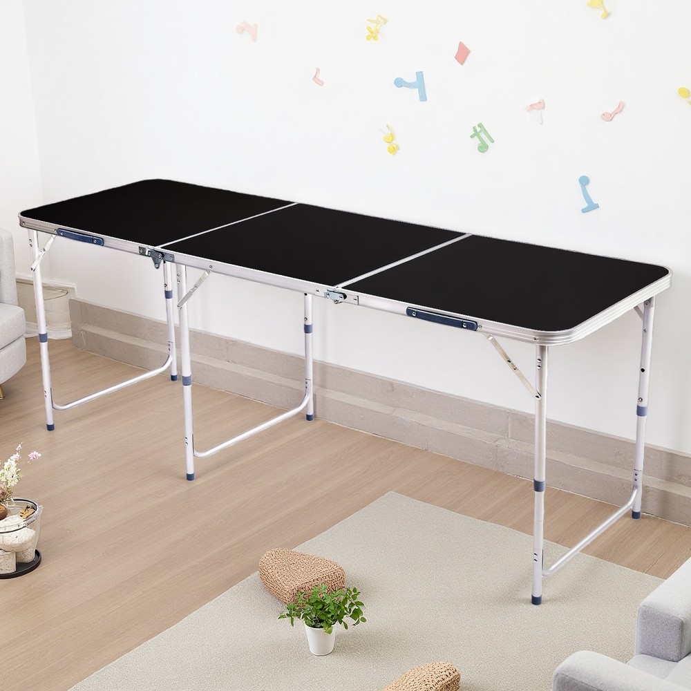 Folding Camping Table 6ft - Adjustable Height, Aluminum & Black Patio Table