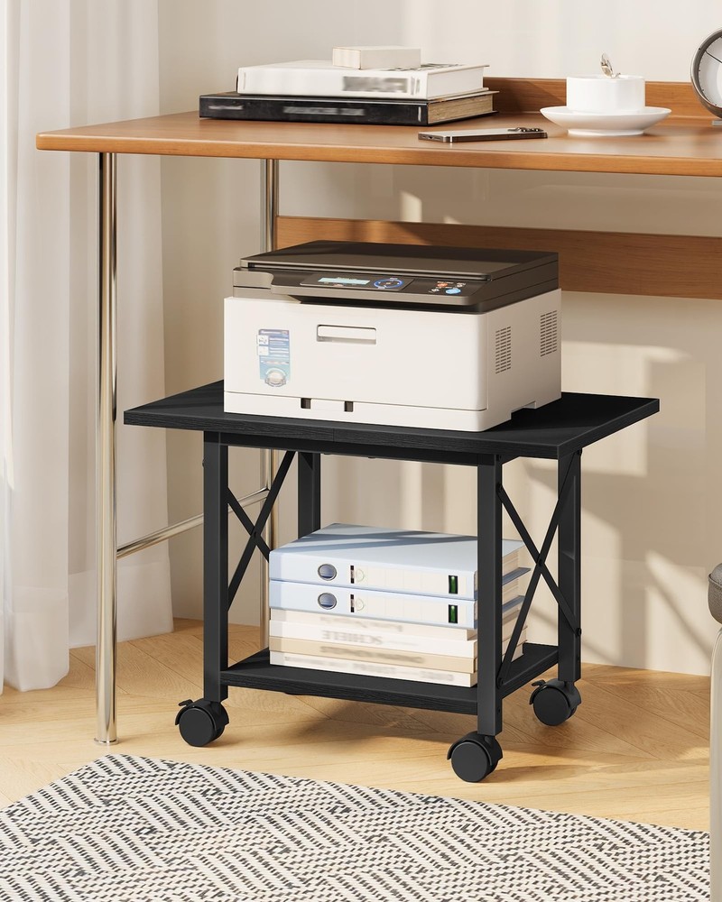 23.6" Under Desk Printer Stand, 2-Tier Printer Table with Wheels Adjustable F...