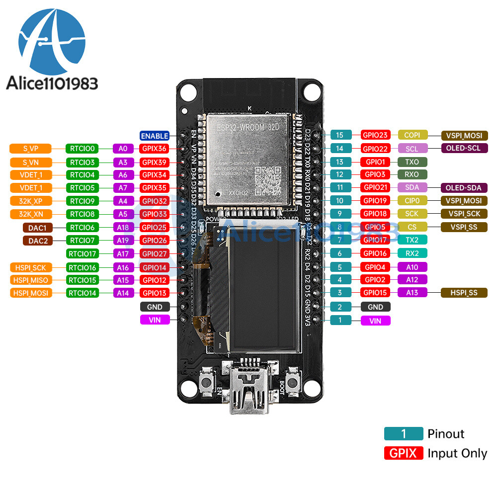 0.96" ESP32 ESP-WROOM-32D WIFI Bluetooth Development Board OLED CH340C Module