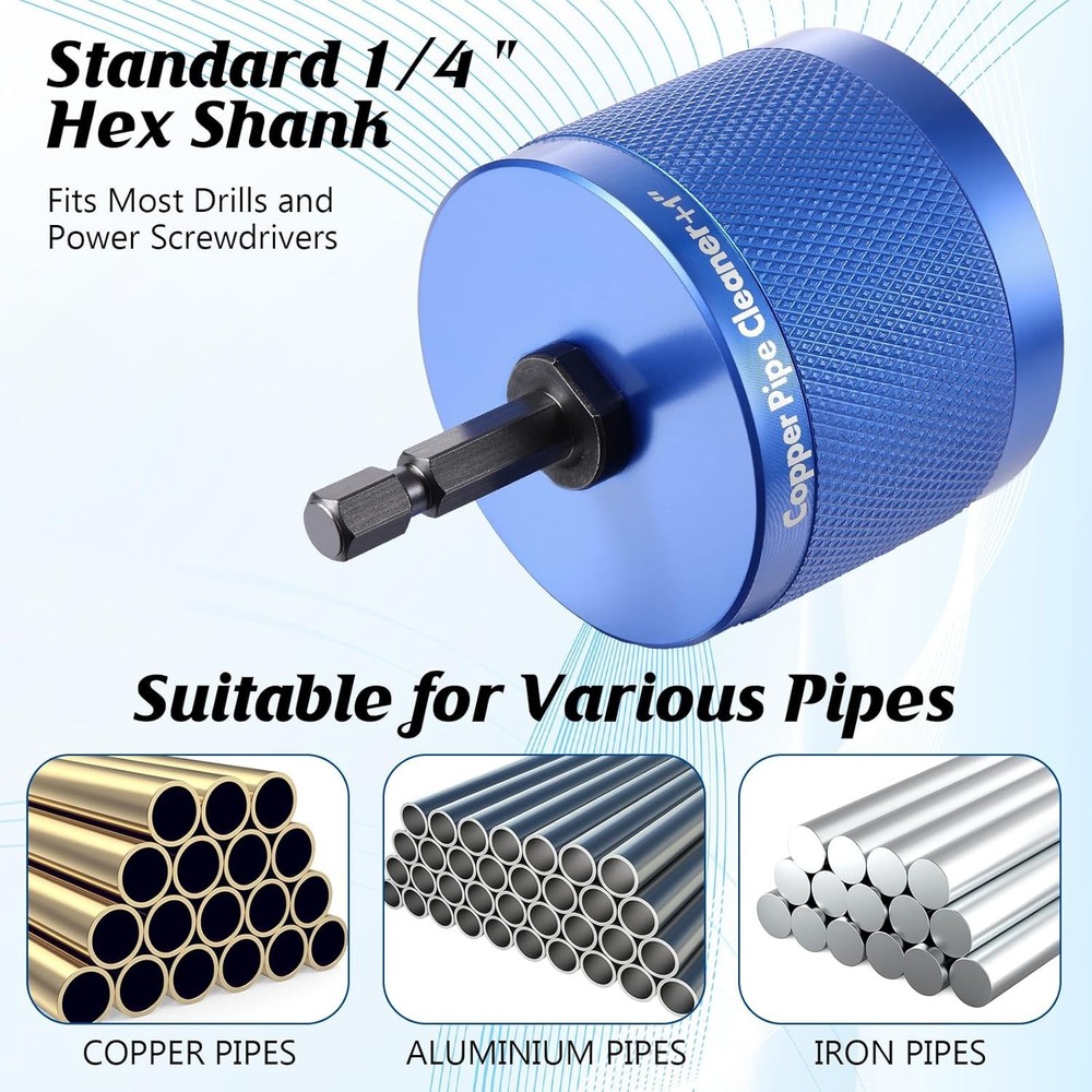 1/2", 3/4", 1" Copper Pipe Cleaner for Drill Set Includes External Stainless Ste