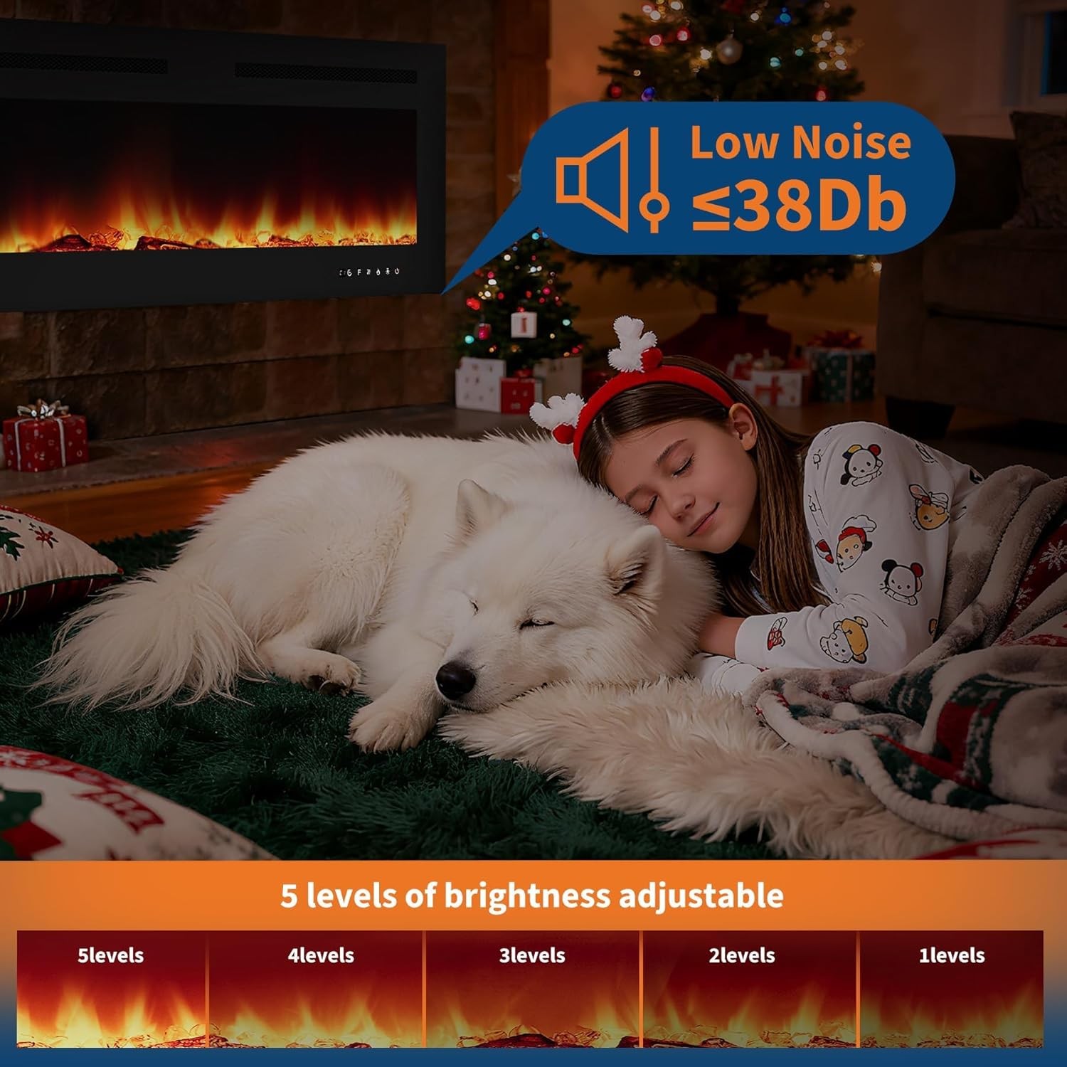 72 Inch Wall Mounted Electric Fireplace,12 Adjustable Flame Colors,1500w/750w