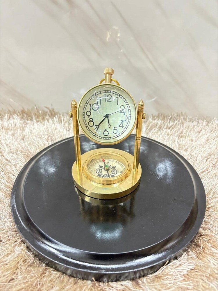 nautical Handmade Brass Desk Clock with Compass Maritime Décor gift item