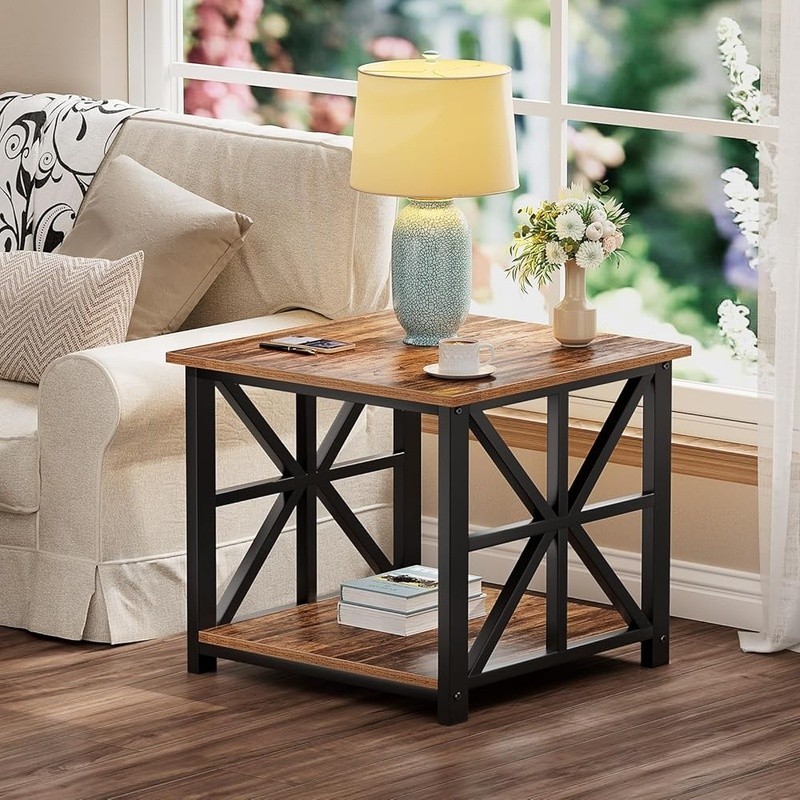 2-Tier Storage Shelves End Table Sturdy MDF Frame Quick Setup Utility Table New
