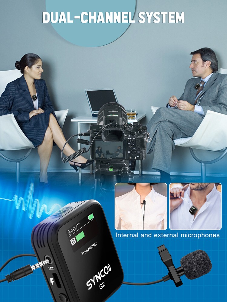 US SYNCO G2(A2) Wireless Lavalier Microphone System for Camera Tablet Phone Vlog