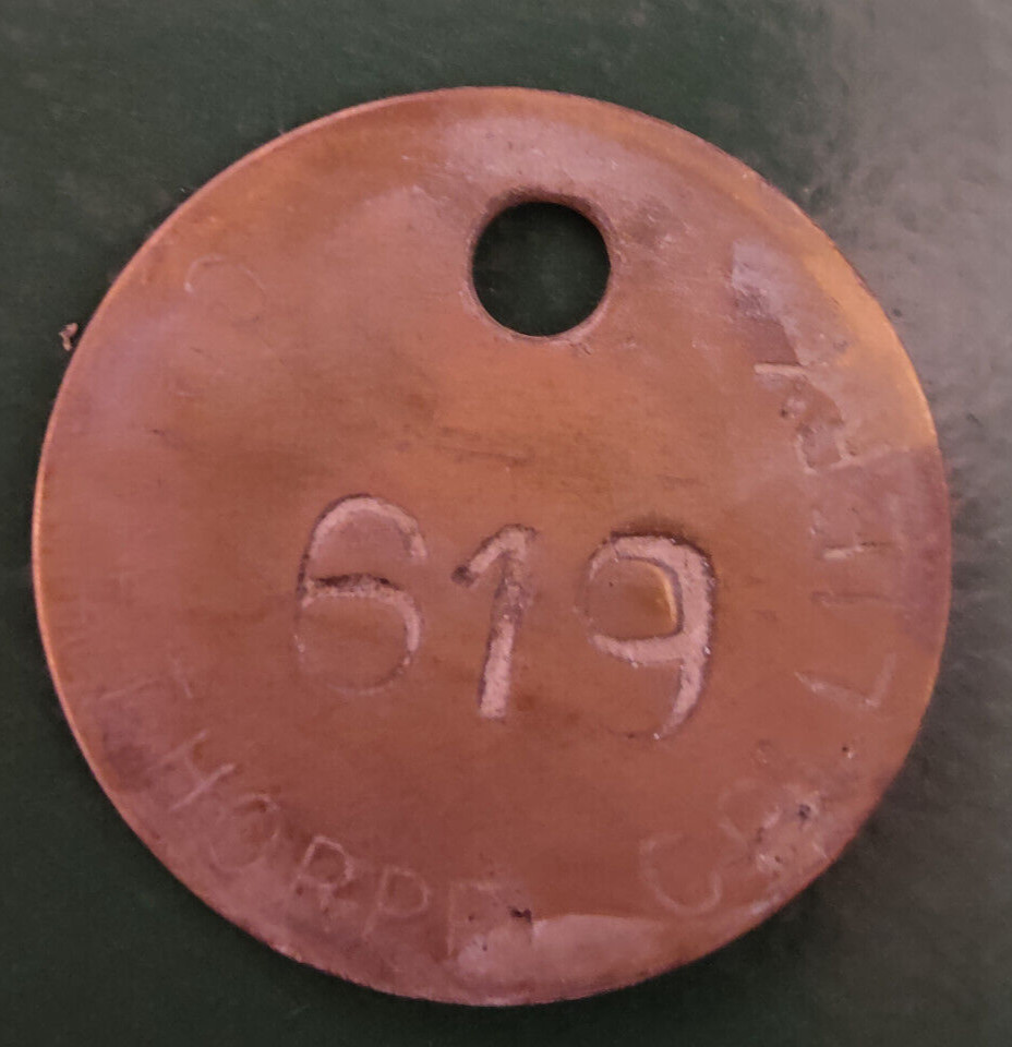 GRIMETHORPE Colliery Pit Check Tally - marked GRIMETHORPE COLLIERY 619