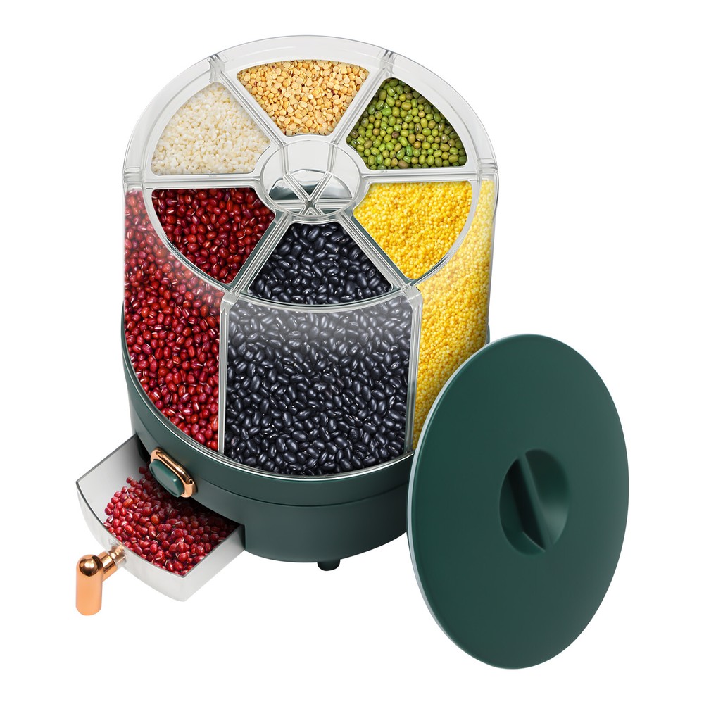 Rice Storage Container with 6 Compartments – Rotatable, Airtight Design