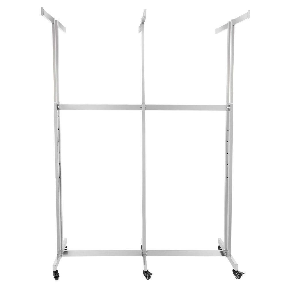 Adjustable Height 6-Arm Silver Garment Display Rack with Wheels
