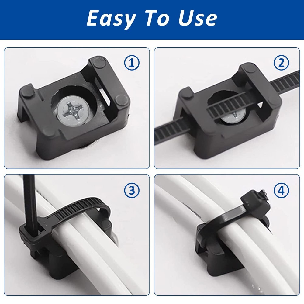 Cable Zip Tie Mounts Kit - 120 Set Wire Cable Clips Organizer Holders with 8"...
