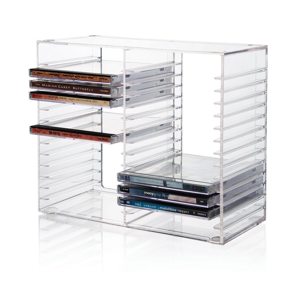Stackable Clear Plastic CD Organizer with Rubber Feet | Rectangular Jewel Cas...
