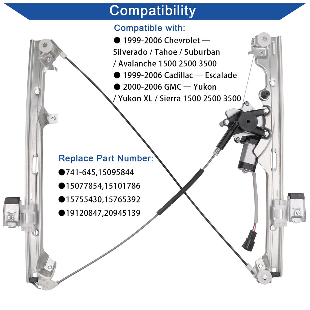 Power Window Regulator&Motor for Chevy GMC Cadillac Front Driver&Passenger Side