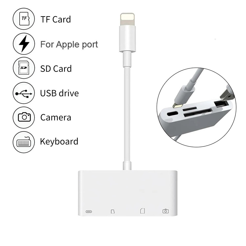 USB To Card Reader Adapter 4In1 Camera Micro SD Memory Slot For iPhone iPad iPod