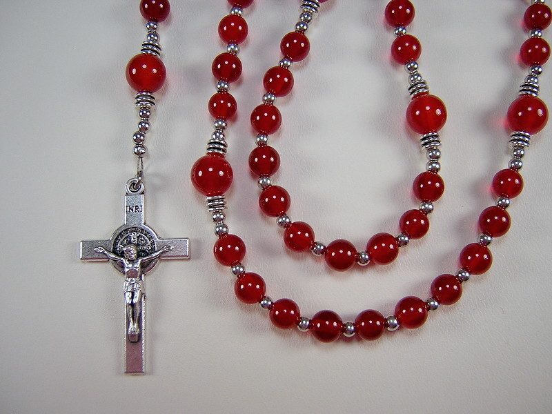 Boys Red Rosary 16+" Genuine Red Agate Gemstone el nino Rosario