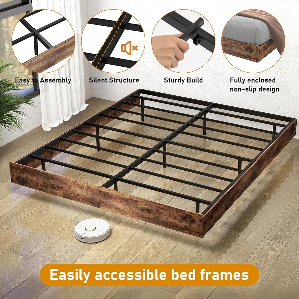 Floating Full/Queen/King Bed Frame with LED Lights, No Box Spring Needed