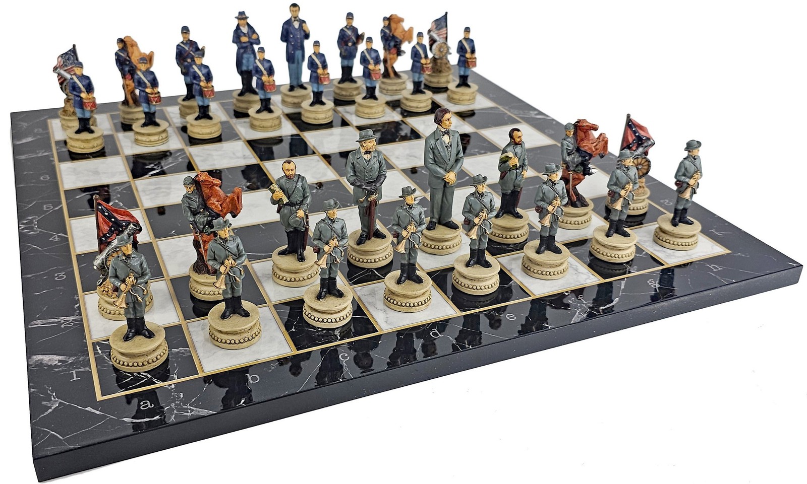 US Civil War Generals Chess Set w/ 16.5" Alpha Numeric Black Marble Color Board