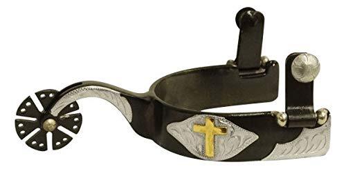 Showman Men's Black Steel Spurs w/ Gold Cross Overlay