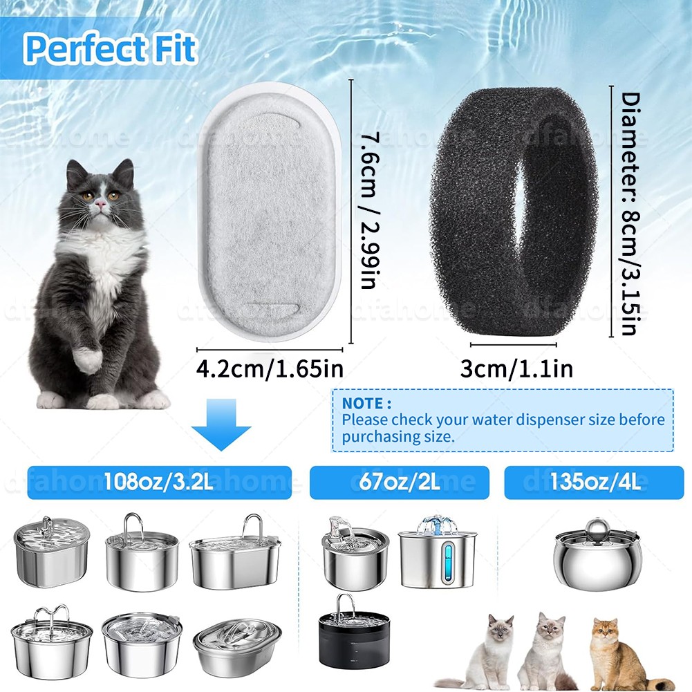 40pcs Cat Fountain Filters Replacement for 67/108/135oz Pet Drinking Replacement
