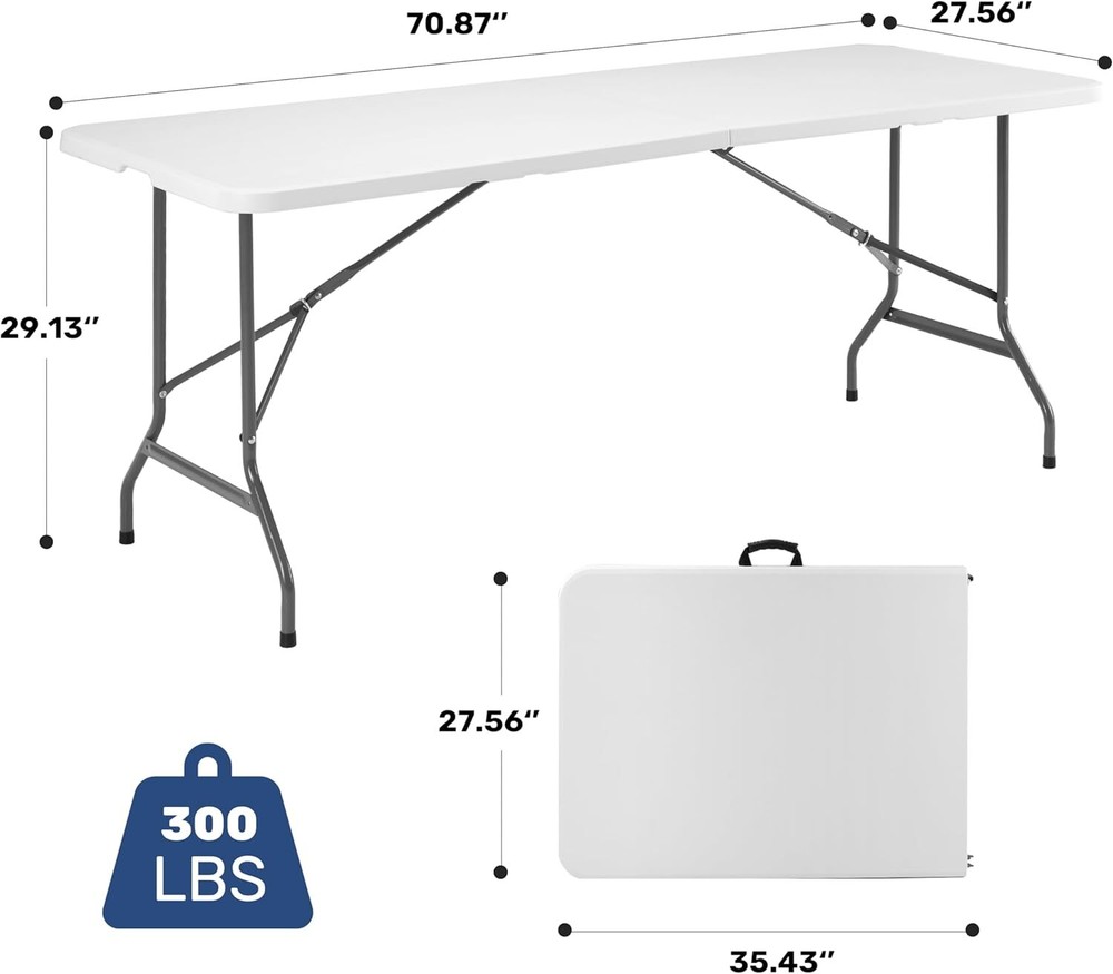 71" Folding Table, Half Portable Folding Picnic Table for Camping Parties&Events