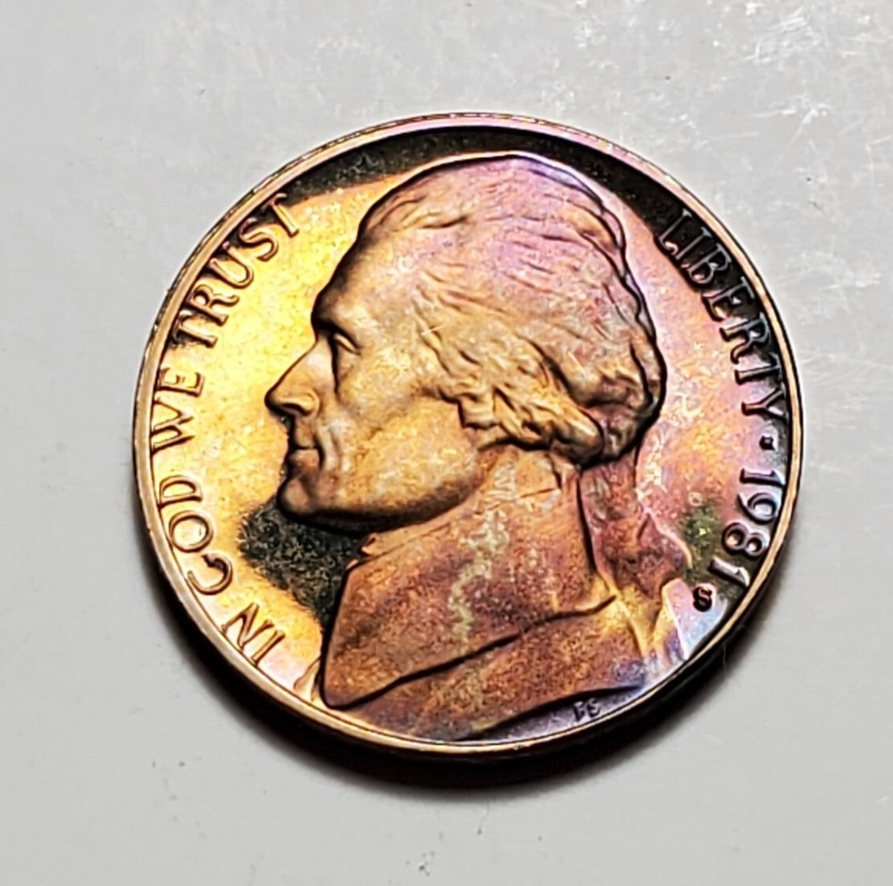TONED 1981 S  JEFFERSON NICKEL PROOF UNC #C6967