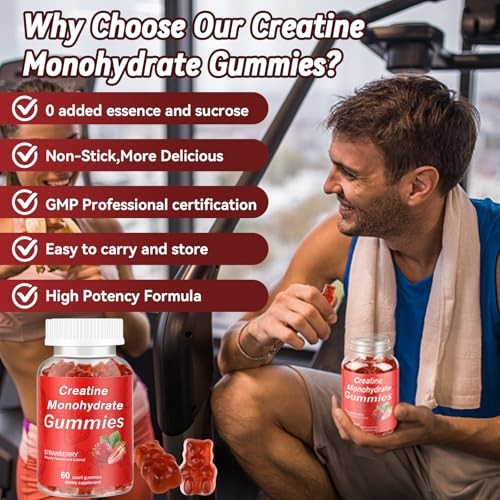 Creatine Monohydrate Gummies, 2 Pack Creatine Monohydrate for & Men, Sugar-Gu...